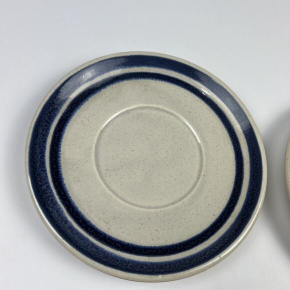 Lot of 4 Vintage Blue Band Speckled Stoneware Cup Saucers 6” Restaurant Style - Picture 3 of 10